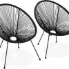 Set Van 2 Design Stoelen Ei-vormig - Acapulco Zwart - Stoelen 4 Poten Retro Design, Plastic Koorden, Binnen/buiten