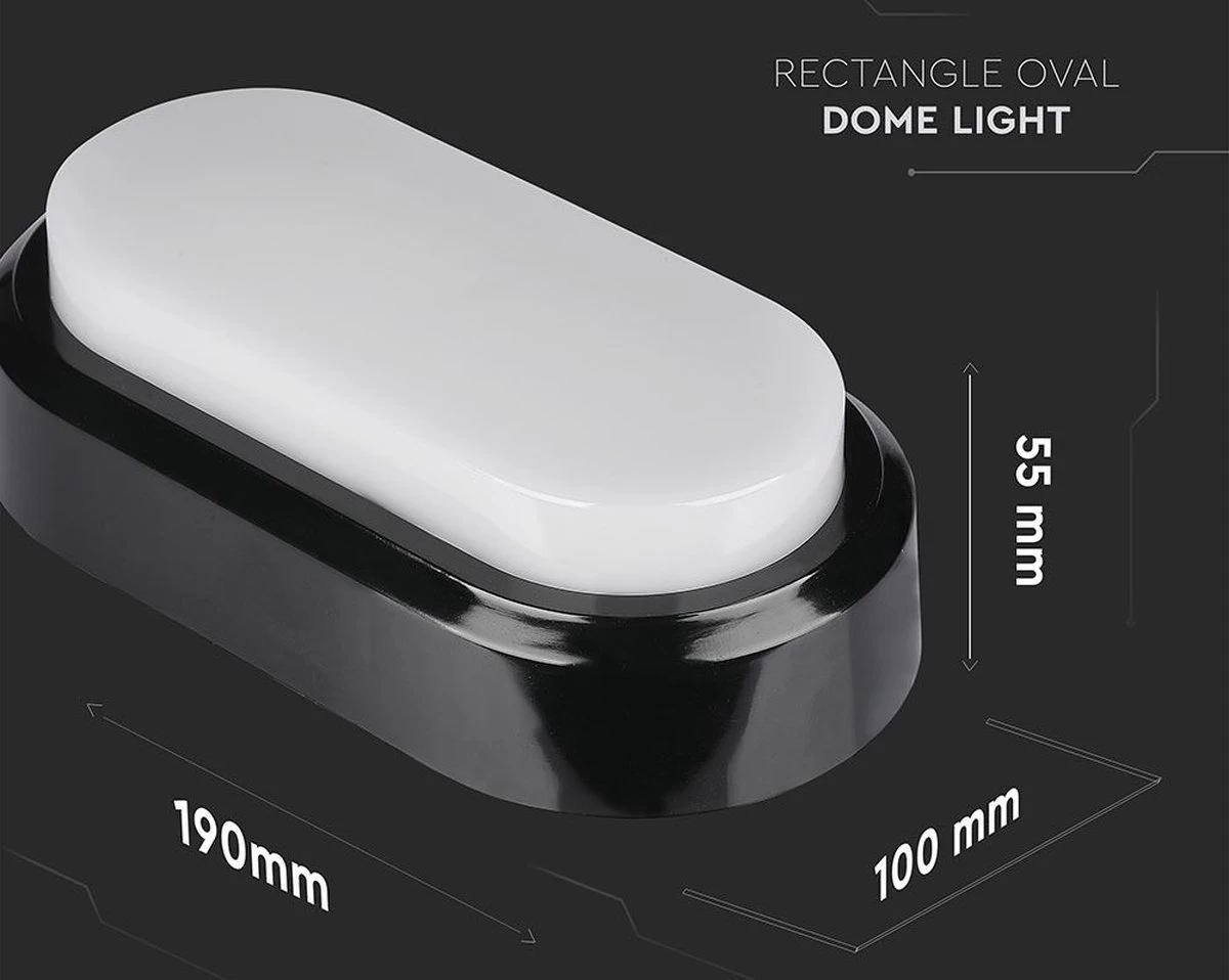 V-Tac Zwarte Ovale LED Plafondlamp Klein - Afbeelding 9