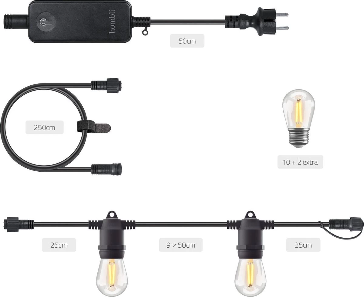 Hombli Smart Outdoor String Light 5m – Lichtsnoer Voor Buiten – Sfeerverlichting Voor In De Tuin, Balkon En Terras – Weerbestending IP65 - Afbeelding 4