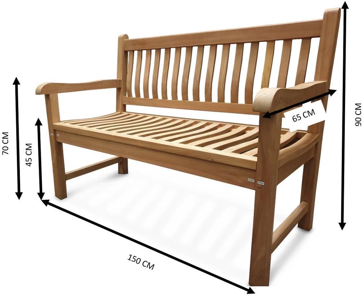 Merkloos TIERRA | Tuinbank Van Teak Comfort Plus + | 150 Cm - 3-Persoons / 3-Zits | Naturel / Original | BONANY Luxe | Geschuurd & Olie Op Waterbasis | Klassiek & Traditioneel | Stevig | Tuinzetel | Bank Voor Tuin - Afbeelding 2
