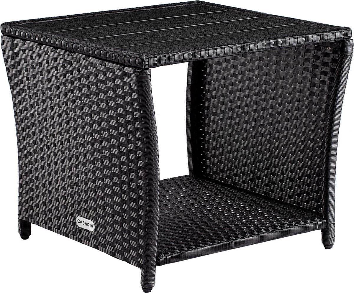 Casaria Polyrattan Bijzettafel - WPC Tafelblad 45x45x40cm – Zwart