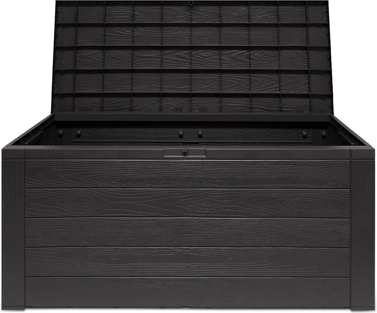 Merkloos Woody Tuin Opbergbox - 324 Liter 45x120x60 Cm - Tuinkussenbox - Antraciet/bruin - Afbeelding 7