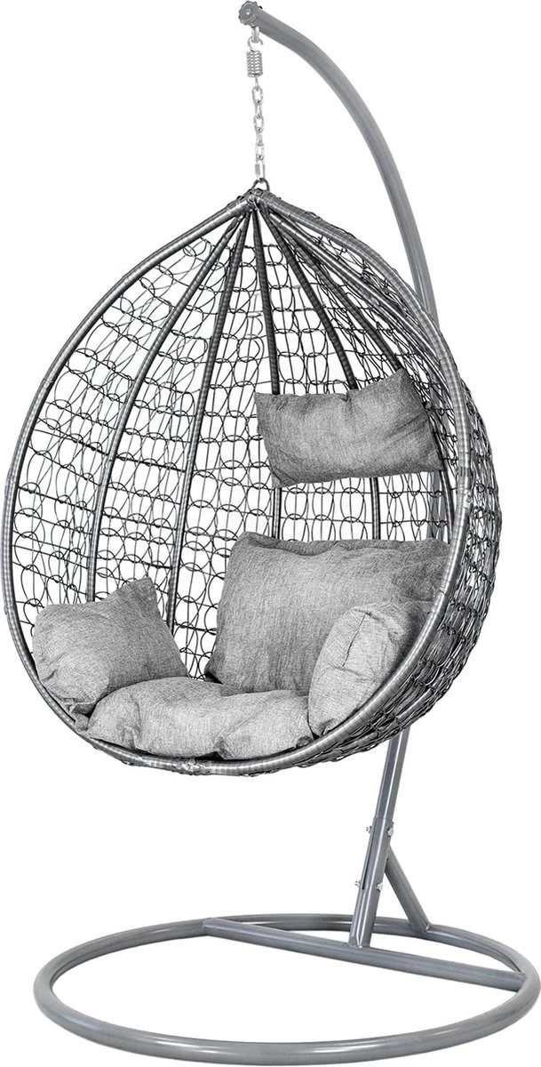 Hangstoel - Ei Stoel - Met Grijze Standaard & Kussens - Tot 125kg