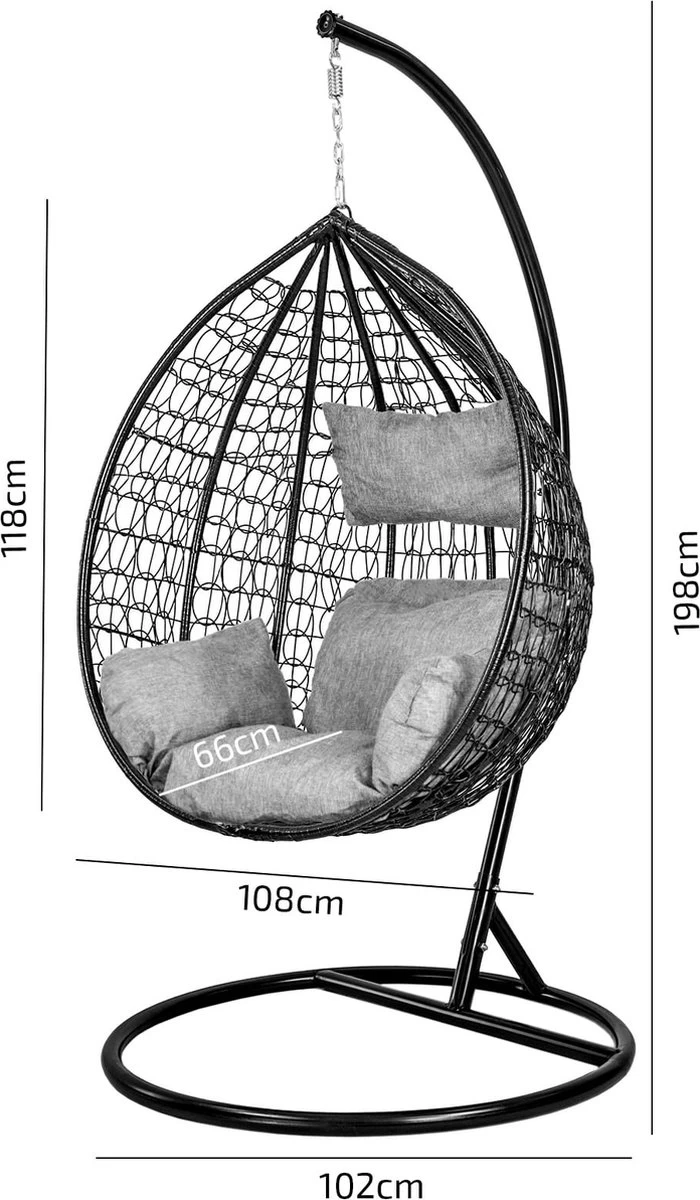 Hangstoel - Ei Stoel - Met Frame - Zwart Beige - Tot 125 Kg - Afbeelding 4