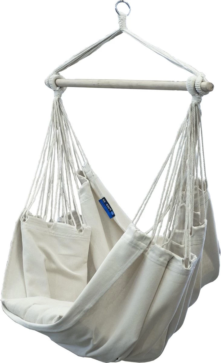 Potenza® Hangstoel – RUIM & COMFORTABEL - Binnen Of Buiten - 130x160 Cm - Belastbaar Tot 150 Kg - Incl. Bevestigingset Buiten – Creme
