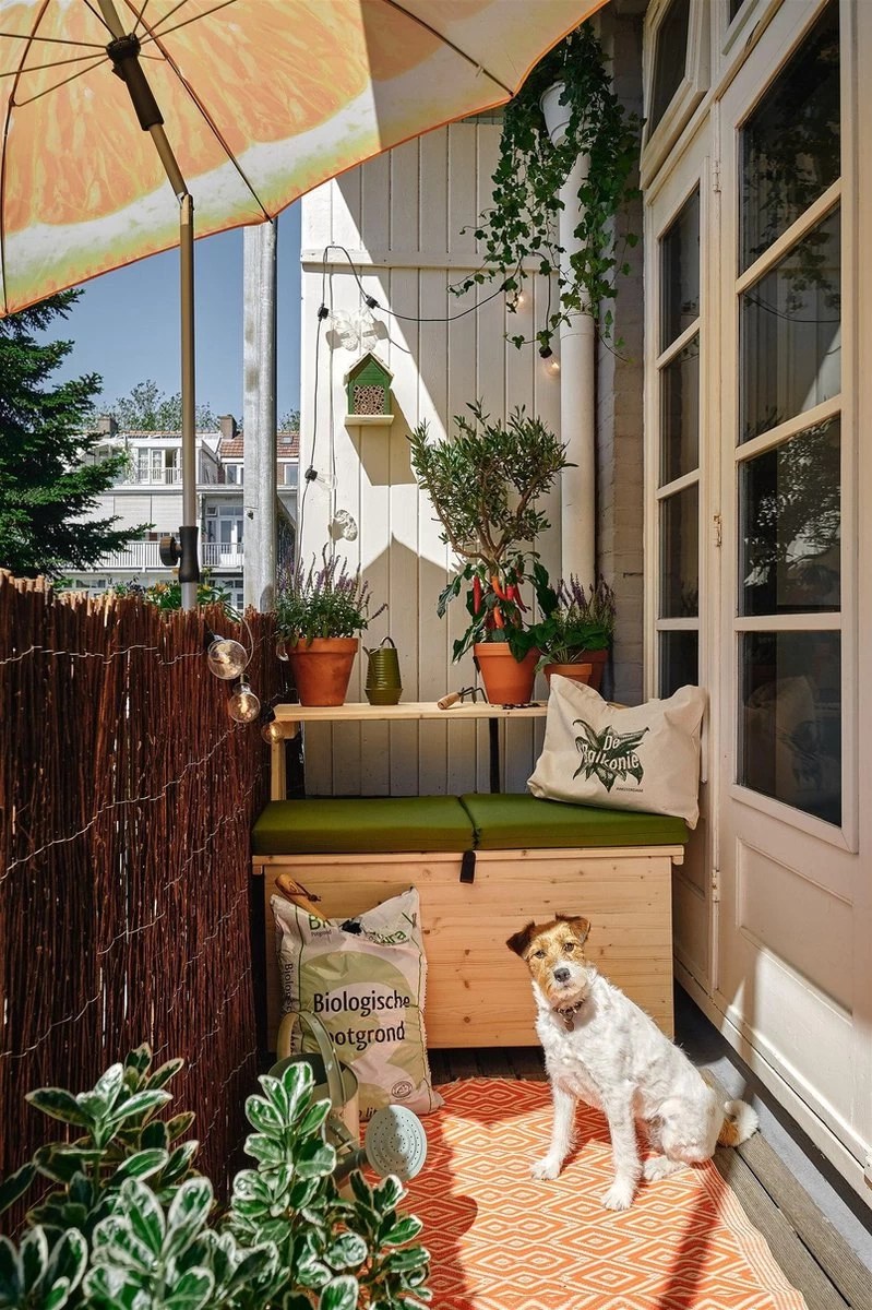 Balkonset 3in1: Bank | Tafel | Opbergruimte. Hout, Medium 95cm. - Afbeelding 6