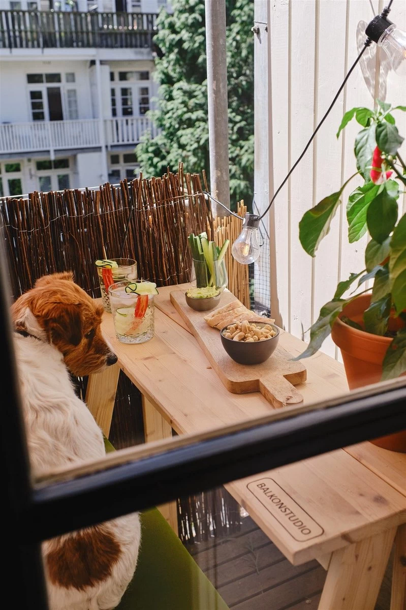 Balkonset 3in1: Bank | Tafel | Opbergruimte. Hout, Medium 95cm. - Afbeelding 2