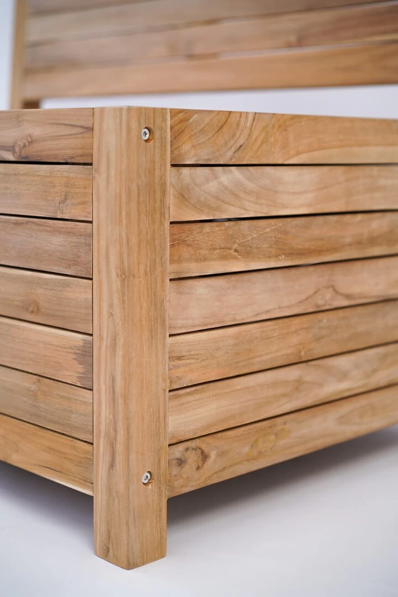 Kleine Teakhouten Tuinbank Met Opbergruimte - 100 X 60 X 90 Cm - Duurzaam Teakhout - Blijft Strak En Mooi - Sterke Constructie Om Lang Mee Te Gaan - Afbeelding 2