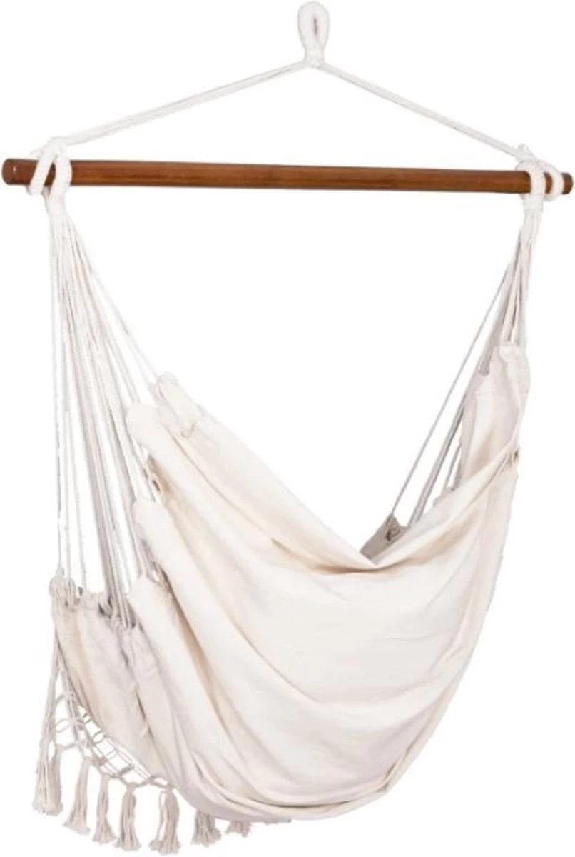 Springos Hangstoel | Binnen & Buiten | Met 2 Kussens | Boekenvak | Ook Voor Kinderen | Belastbaar Tot 150 Kg | Wit - Afbeelding 3