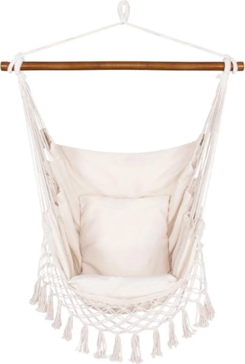 Springos Hangstoel | Binnen & Buiten | Met 2 Kussens | Boekenvak | Ook Voor Kinderen | Belastbaar Tot 150 Kg | Wit
