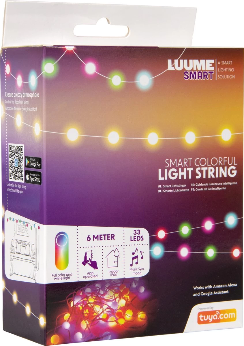 Luume Smart Led Lichtsnoer Voor Binnen - 6 Meter - Slimme Lichtslinger Met App - 33 Lampjes In Bolvorm - RGB En Warm Wit - Synchroniseert Met Muziek - Bolletjes Slinger Voor Slaapkamer En Kerstboom - Google Home En Alexa - Bluetooth