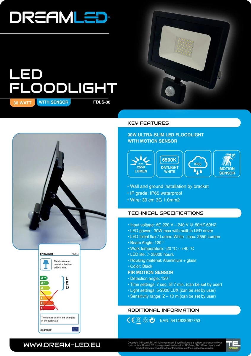 Dreamled LED Schijnwerper 30W Met Bewegingssensor - Afbeelding 2