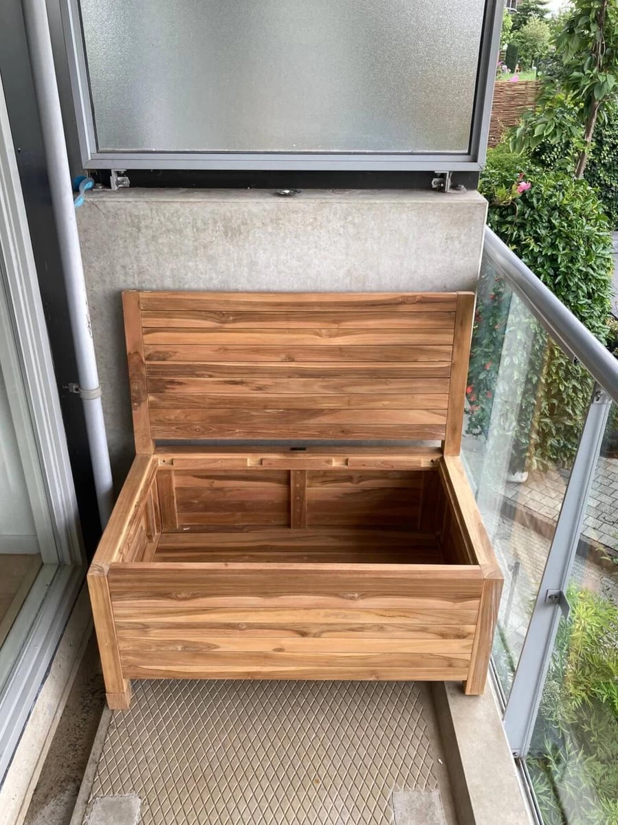 Kleine Teakhouten Tuinbank Met Opbergruimte - 100 X 60 X 90 Cm - Duurzaam Teakhout - Blijft Strak En Mooi - Sterke Constructie Om Lang Mee Te Gaan - Afbeelding 5