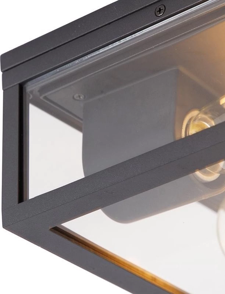 QAZQA Charlois - Design Plafondlamp Voor Buiten - 2 Lichts - L 24 Cm - Zwart - Buitenverlichting - Afbeelding 3