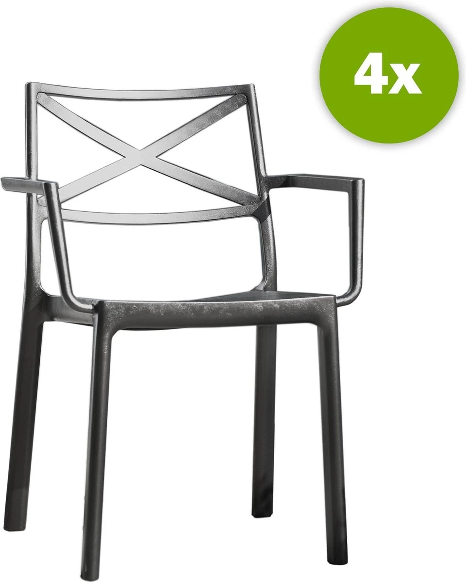 Keter Metalix Tuinstoelen - 4 Stuks - 53,3x60,2x81,3 Cm - Zwart - Afbeelding 2