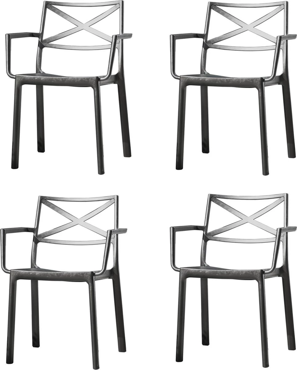 Keter Metalix Tuinstoelen - 4 Stuks - 53,3x60,2x81,3 Cm - Zwart