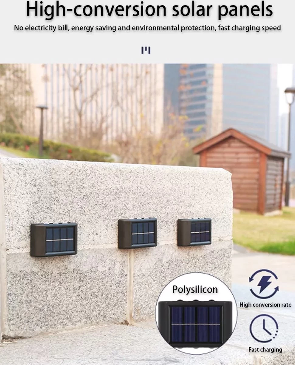 Metahub Wandlamp Buiten 2 STUKS - Tuinverlichting Op Zonne-Energie - Solar - Tweezijdig Oplichtend - Zwart - DUO Pack - Afbeelding 2