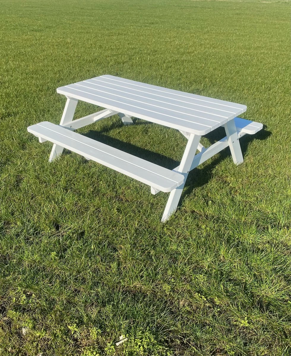 Goedkopepicknicktafels.nl | Witte XL Picknicktafel | Tuintafel 6 Persoons | Wit Gespoten Gedroogd Grenen Hout! - Afbeelding 4